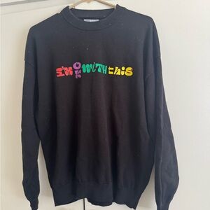 Zara Black Crewneck Sweater with Rainbow Graphic